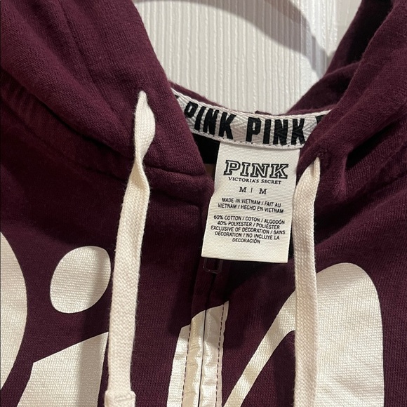 Pink Burgundy Hoodie with White Logo - Picture 2 of 3